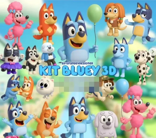Kit Digital Blue 3D: Arquivos PNG para Artesanato