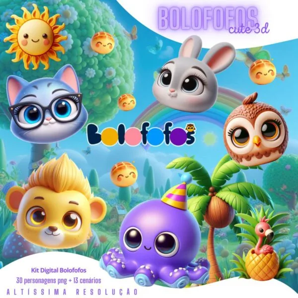 Kit Digital Bolofofos 3D Cute Ilustrações Cliparts Png