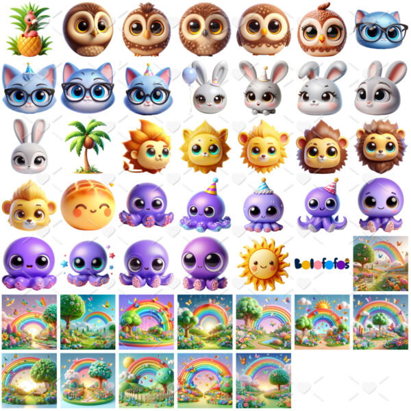 Kit Digital Bolofofos 3D Cute Ilustrações Cliparts Png