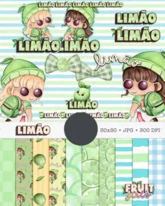 Kit Digital Boneca com Frutas Limão em Aquarela PNG
