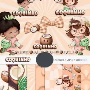 Kit Digital Boneca Cute com Frutas em Aquarela PNG