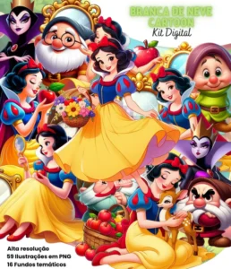 Kit Digital Branca de Neve Cartoon em PNG Moderno