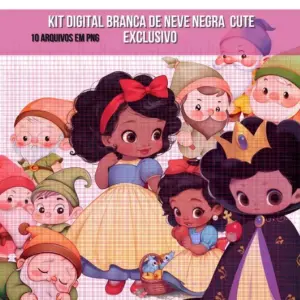 Kit Digital Branca de Neve e Bela Afrodescendentes PNG 12 Kit Digital Branca de Neve e Bela Afrodescendentes PNG