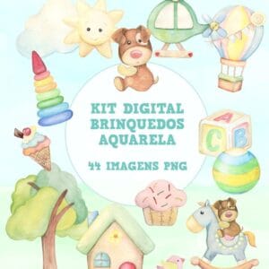 Kit Digital Brinquedos Aquarela