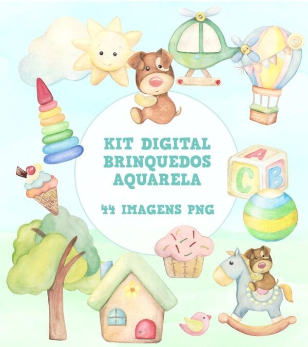 Kit Digital Brinquedos Aquarela