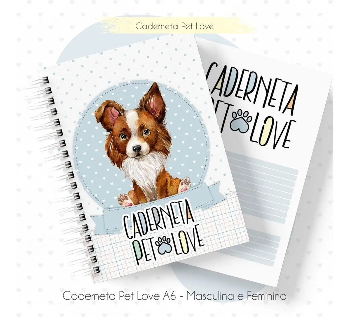 Kit Digital Caderneta Saúde Vacina Pet Cão Gato Miolo E Capa 3 Ilustração de cachorro marrom e branco em capa de caderneta
