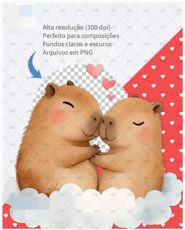 Kit Digital Capivara Namorados - Arte Romântica PNG