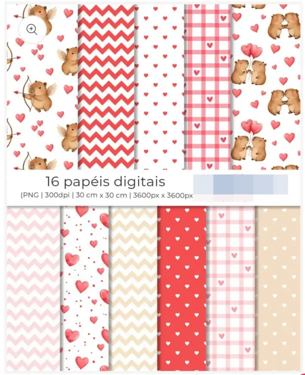 Kit Digital Capivara Namorados - Arte Romântica PNG