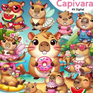 Kit Digital Capivara Png Para Scrapbooking E Personalizados 2