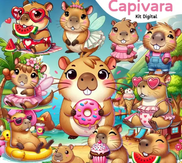 Kit Digital Capivara Png Para Scrapbooking E Personalizados 2
