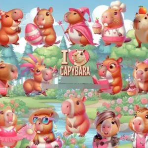 Kit Digital Capivara Rosa PNG para Sublimacao Personalizada 9 Kit Digital Capivara Rosa PNG para Sublimacao Personalizada