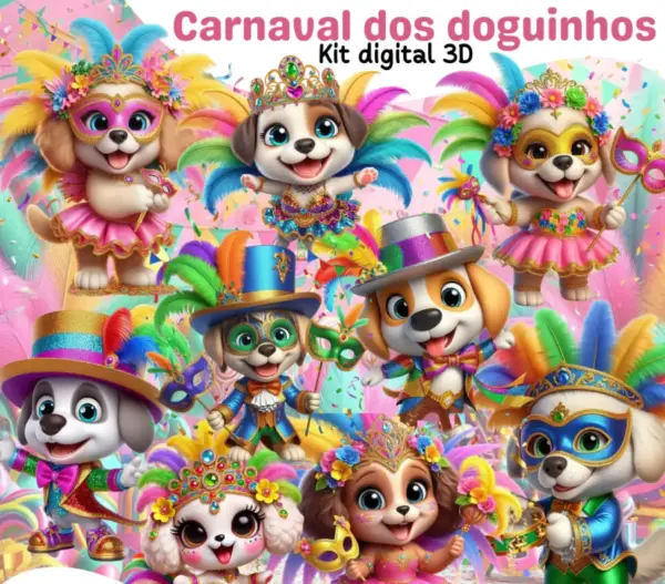 Kit Digital Carnaval Cachorros Fantasiados Em Png Para Scrap 2