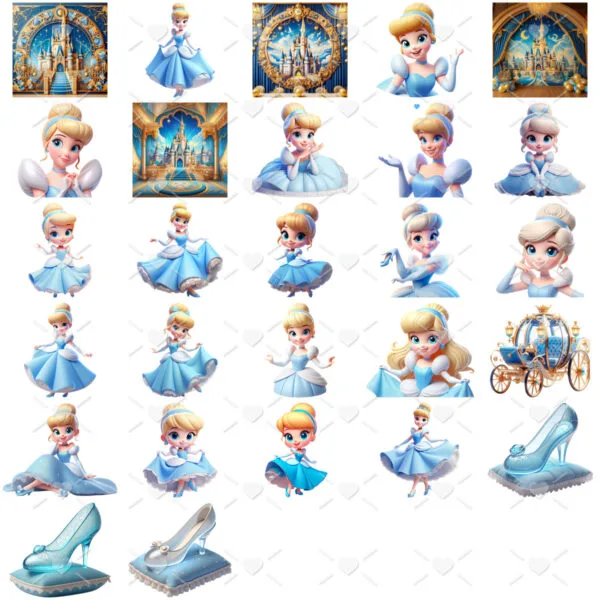Kit Digital Cinderela Clássica Png Ilustrações e Imagens