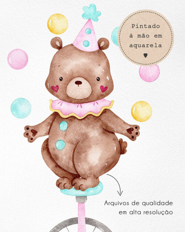 Kit Digital Circo Rosa Aquarelado Ilustrações Personalizados