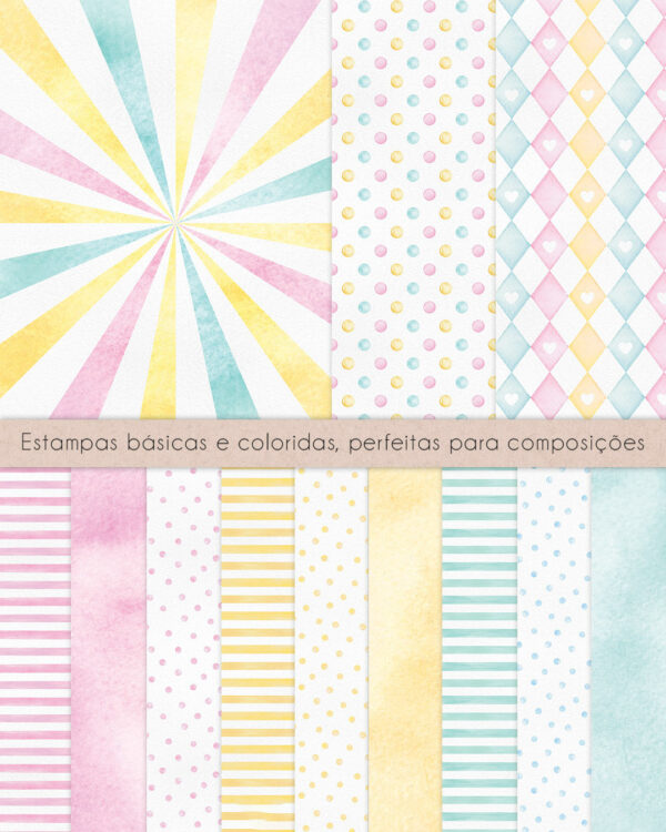 Kit Digital Circo Rosa Aquarelado Ilustrações Personalizados