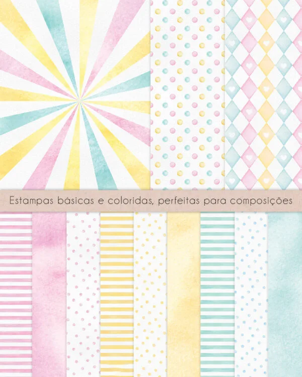 Kit Digital Circo Rosa Aquarelado Ilustrações Personalizados