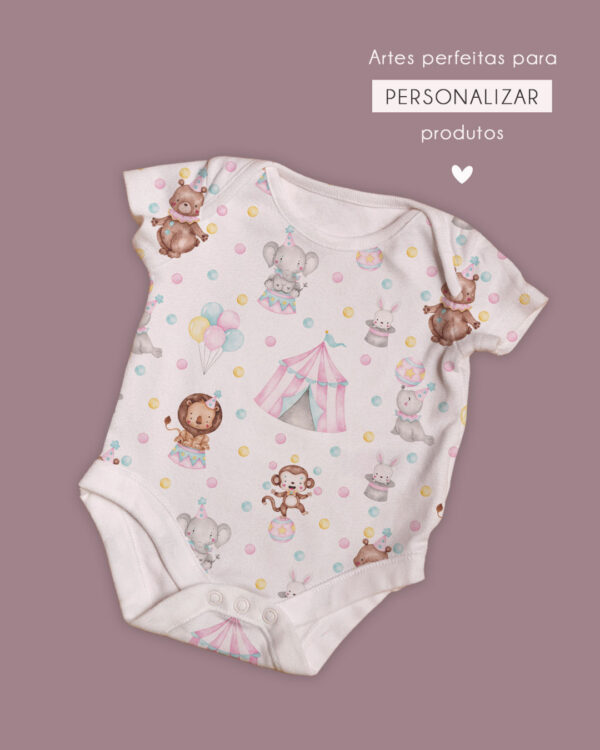 Kit Digital Circo Rosa Aquarelado Ilustrações Personalizados