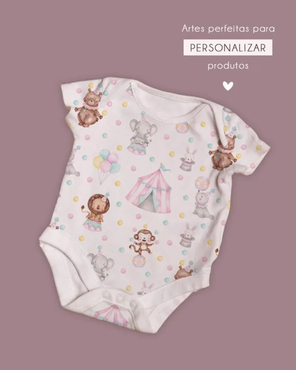 Kit Digital Circo Rosa Aquarelado Ilustrações Personalizados