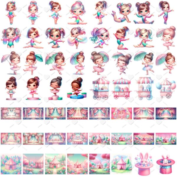 Kit Digital Circo Rosa Menina Baby Png Ilustrações 3D Fofo