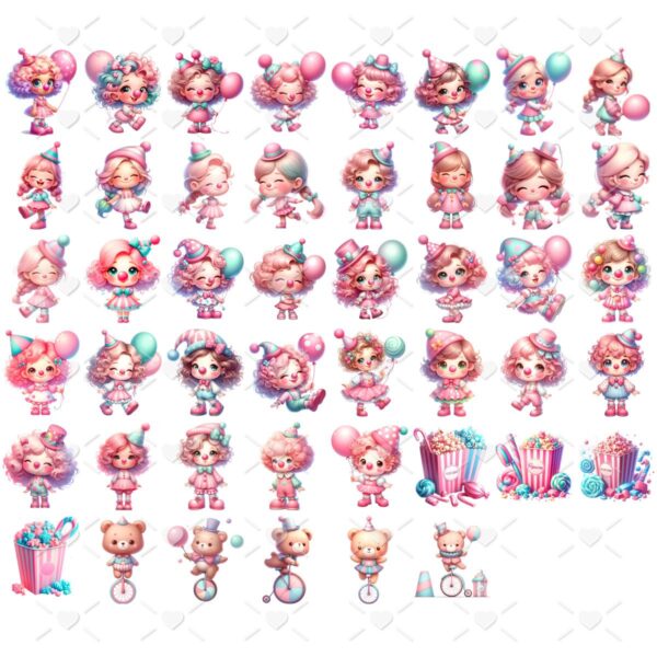 Kit Digital Circo Rosa Menina Baby Png Ilustrações 3D Fofo