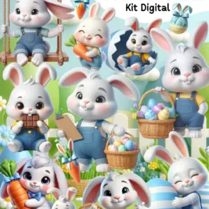 Kit Digital Coelhinha Azul Png Personalizados E Scrapbooking 2