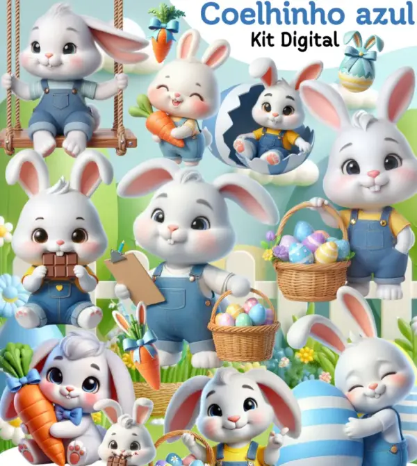 Kit Digital Coelhinha Azul Png Personalizados E Scrapbooking 2