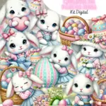 Kit Digital Coelhinha Da Pascoa Rosa 3d Png