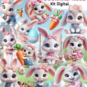 Kit Digital Coelhinha Rosa Png Para Scrapbooking Fofo 2