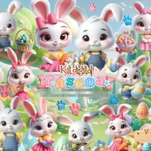 Kit Digital Coelhinhos 3d Pascoa Png Para Personalizados