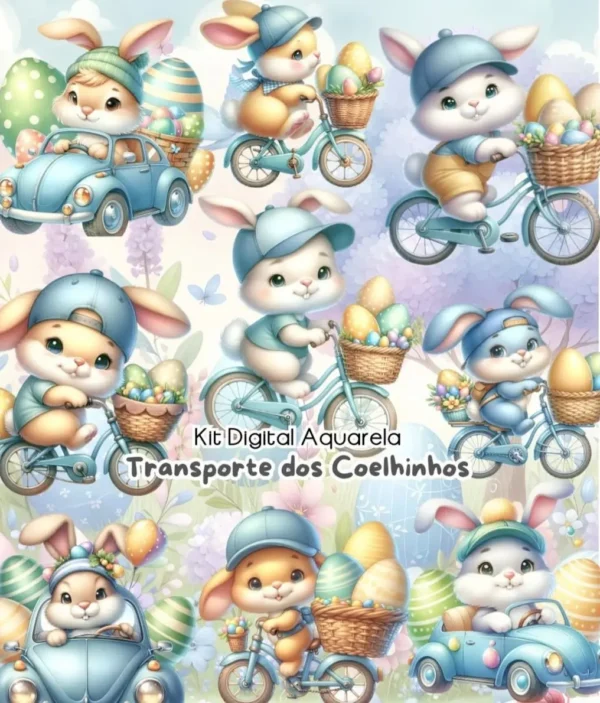 Kit Digital Coelho da Páscoa em Tons de Rosa e Azul