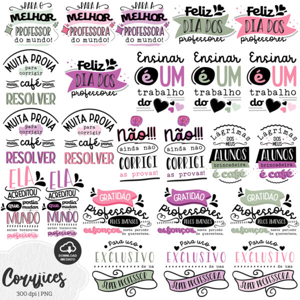 Kit Digital Corujices Lettering Dia dos Professores Frases