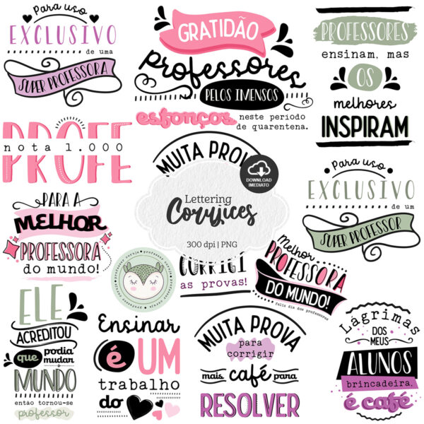 Kit Digital Corujices Lettering Dia dos Professores Frases