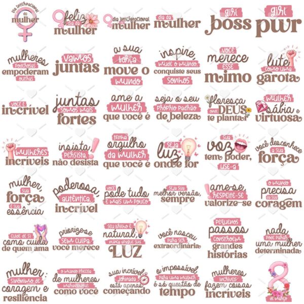 Kit Digital Dia da Mulher 2025 Ilustrações e Frases PNG