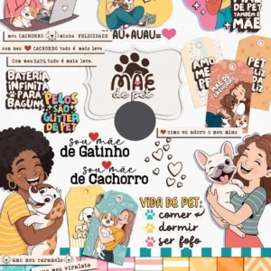 Kit Digital Dia das Mães com Pets - PNG Exclusivo