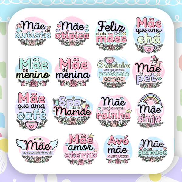 Kit Digital Dia das Mães Frases Ilustrações e Mimos PNG
