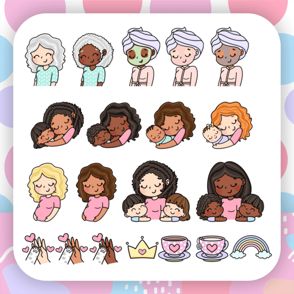 Kit Digital Dia das Mães Frases Ilustrações e Mimos PNG
