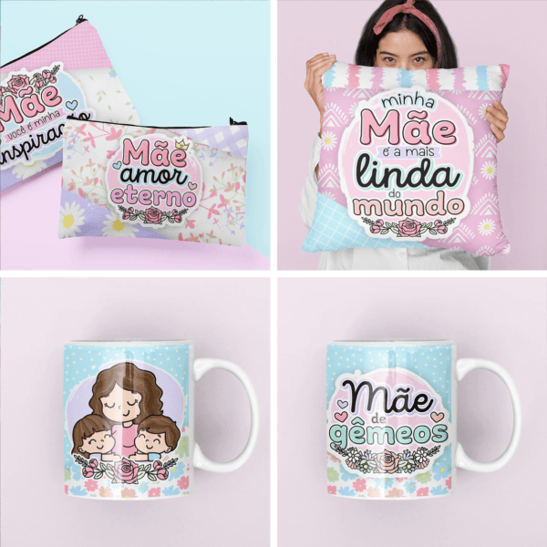 Kit Digital Dia das Mães Frases Ilustrações e Mimos PNG