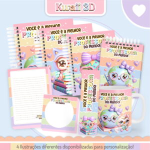 Kit Digital Dia do Professores Kawaii 3d - Arquivo Digital 10 Kit Digital Dia do Professores Kawaii 3d - Arquivo Digital