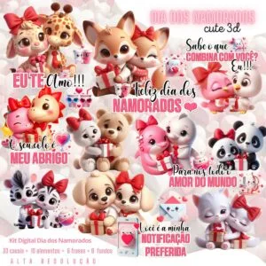 Kit Digital Dia dos Namorados Bichinhos Casais Fofos Png 17 Kit Digital Dia dos Namorados Bichinhos Casais Fofos Png