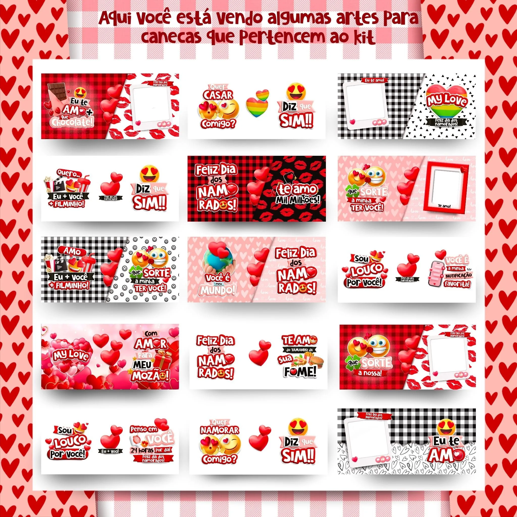 Kit Digital Dia dos Namorados Frases Ilustrações Arte Caneca 4 Kit Digital Dia dos Namorados Frases Ilustrações Arte Caneca