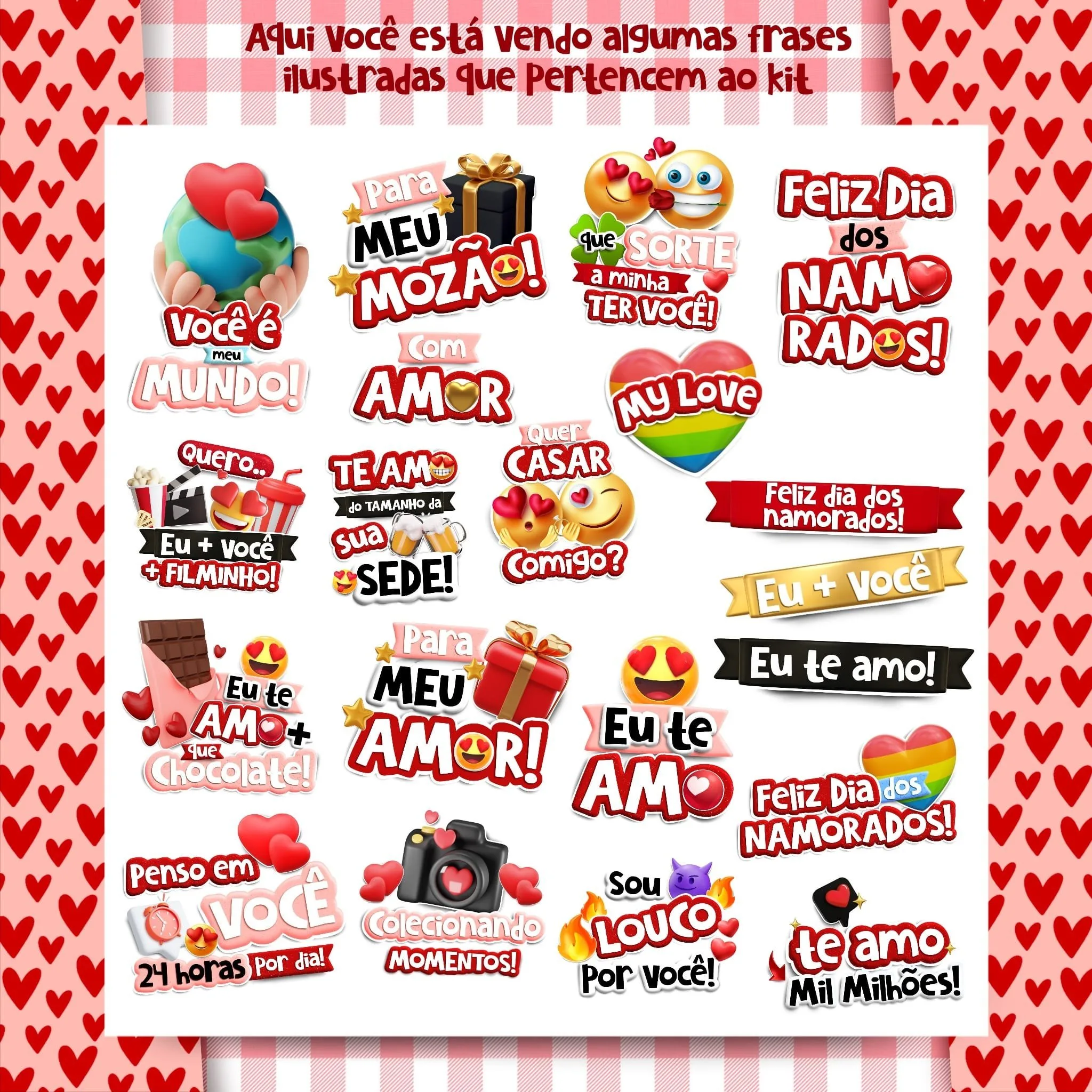 Kit Digital Dia dos Namorados Frases Ilustrações Arte Caneca 6 Kit Digital Dia dos Namorados Frases Ilustrações Arte Caneca