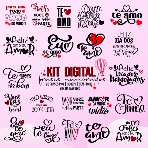 Kit Digital Dia dos Namorados: Mãos e Frases em PNG