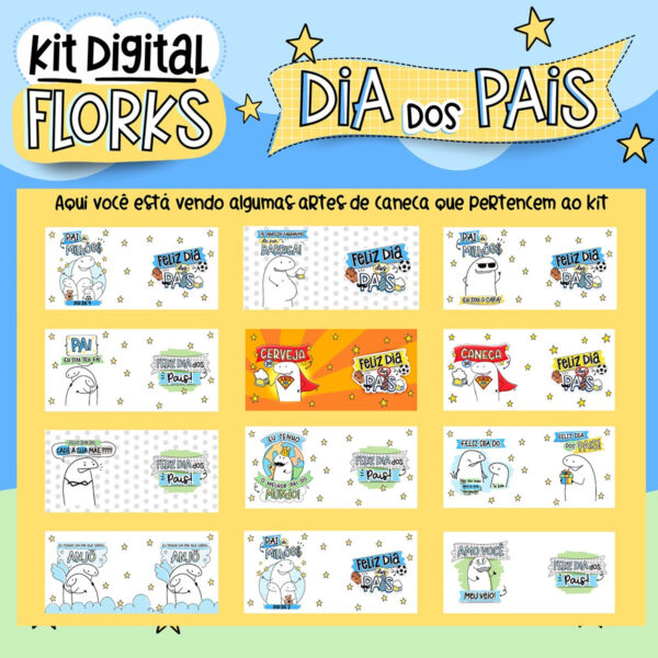 Kit Digital Dia dos Pais Flork Frases e Ilustrações Caneca