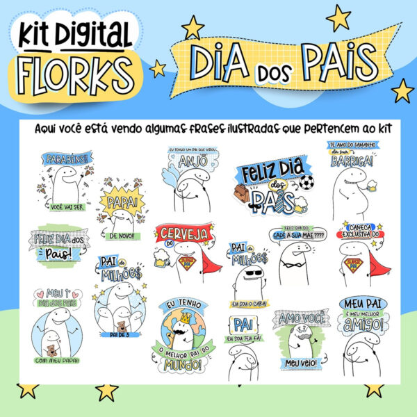 Kit Digital Dia dos Pais Flork Frases e Ilustrações Caneca