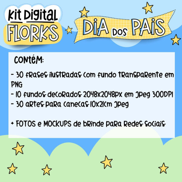 Kit Digital Dia dos Pais Flork Frases e Ilustrações Caneca