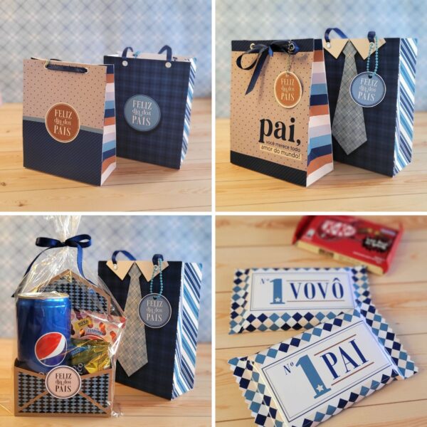 Kit Digital Dia dos Pais Mimos Personalizados Caixas Sacola