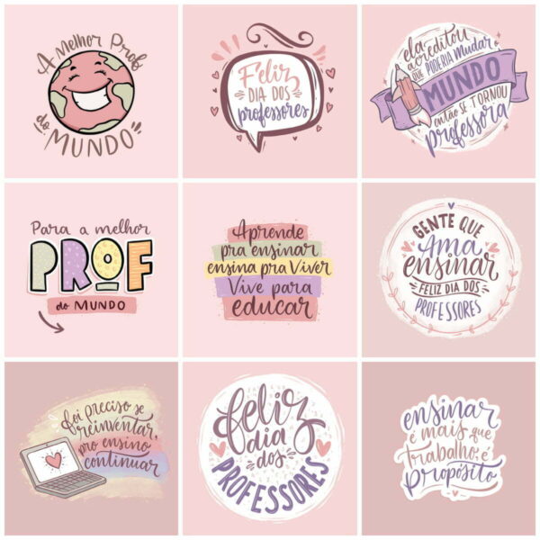 Kit Digital Dia dos Professores Canecas Ilustrações Frases