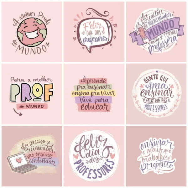 Kit Digital Dia dos Professores Canecas Ilustrações Frases