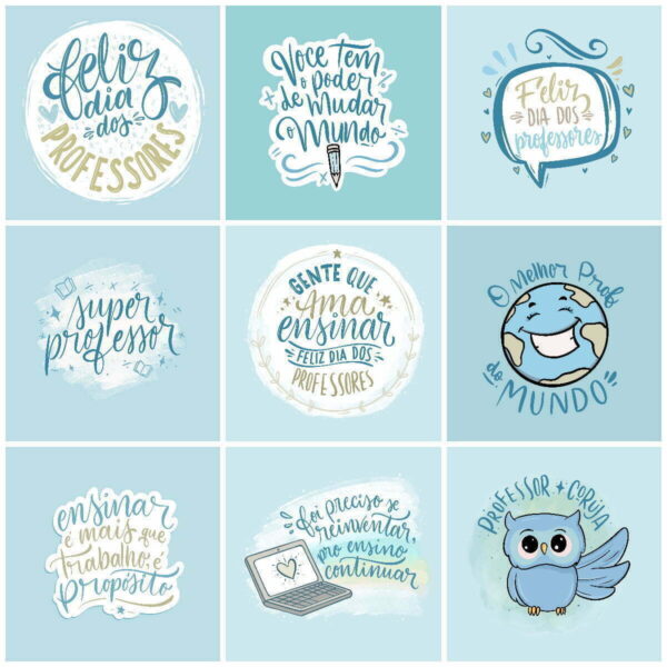 Kit Digital Dia dos Professores Canecas Ilustrações Frases