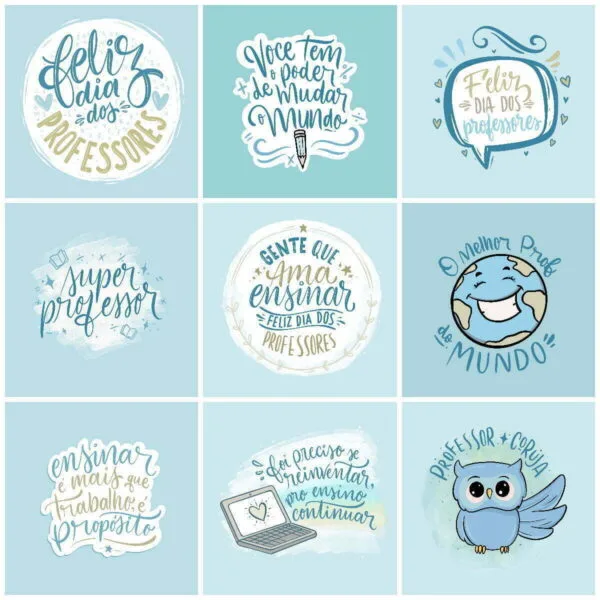 Kit Digital Dia dos Professores Canecas Ilustrações Frases
